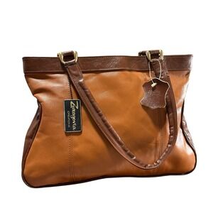 Zaragovia Creations Brown‎ Toast Leather Tote Shoulder Bag Original Piece NOS